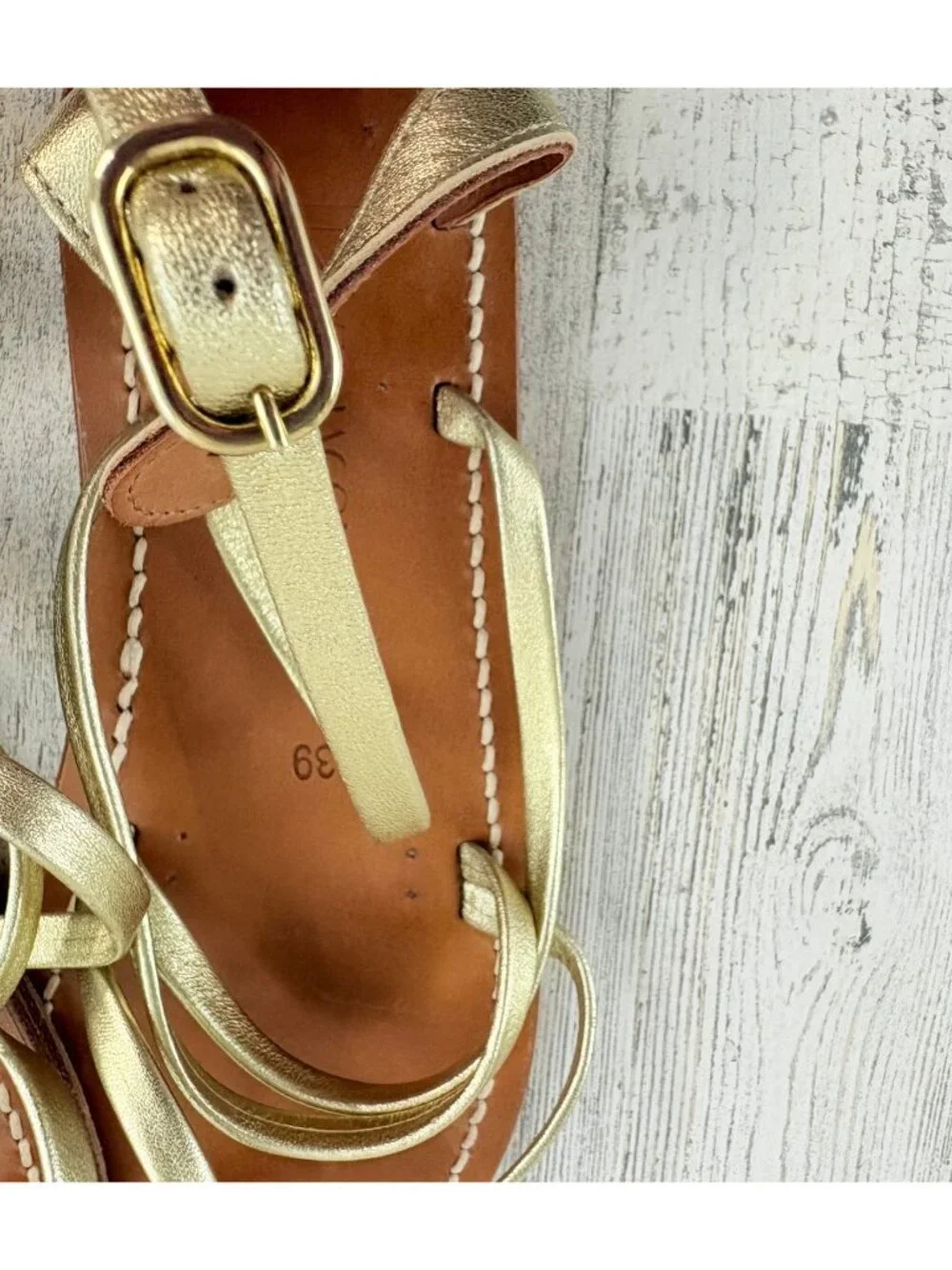 K Jacques Epicure Gold Sandals Leather Size 39 Gladiator Strappy